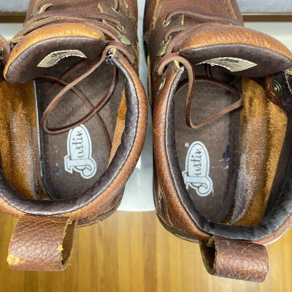 Justin 991 Chukka Boots Mens Size 7.5M Brown Leather Ankle Work Lace Up Lug Sole